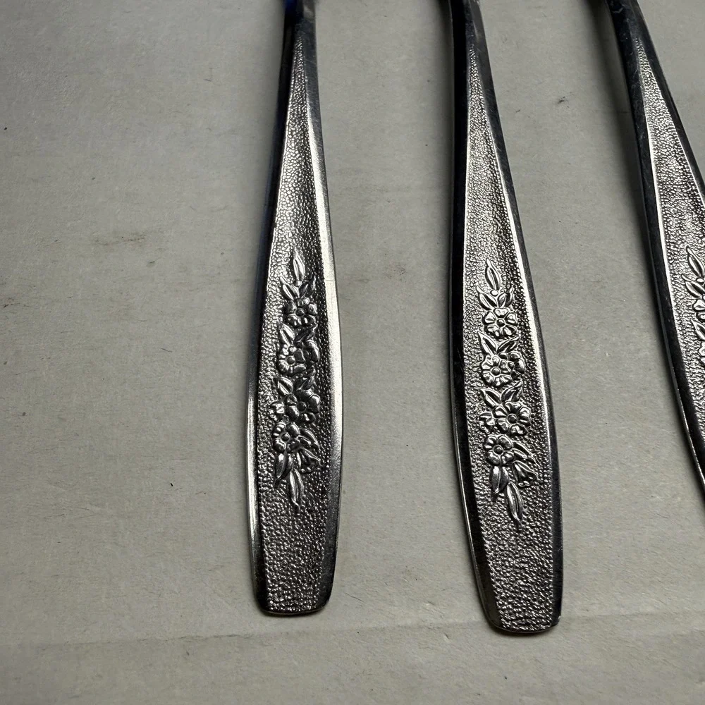 5 Simeon L George H Rogers Stainless Flatware Dinner Forks Spoons Spring Ballad